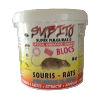 SUBITO SUPER FULGURAT BLOCS NUS 25GR EXTRUDES HYDROFUGES DIFENACOUM ROUGE 5KG
